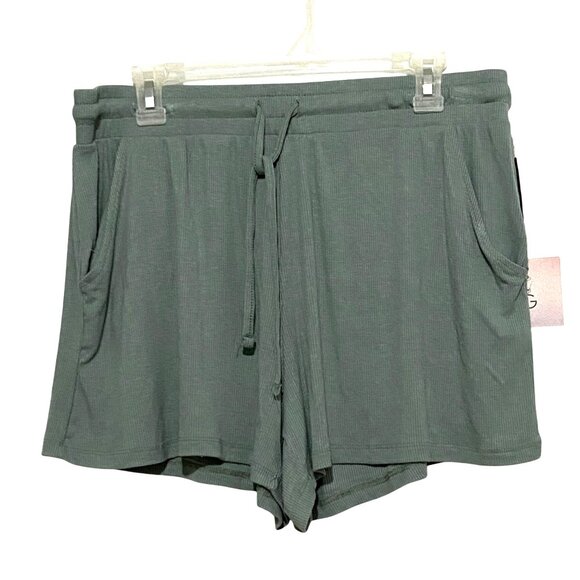 Happily Grey Womens Elastic Waist Shorts L Green Ribbed Stretchy Drawstring - Picture 1 of 4